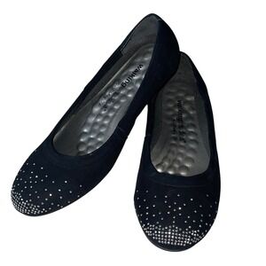 Walking Cradles Black Ballet Flats with Silver Rhinestone Detail, Size 7, Casual